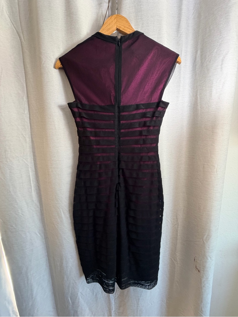 Adrianna Papell Black & Fuchsia Striped Sheath Midi Dress - Picture 4 of 11